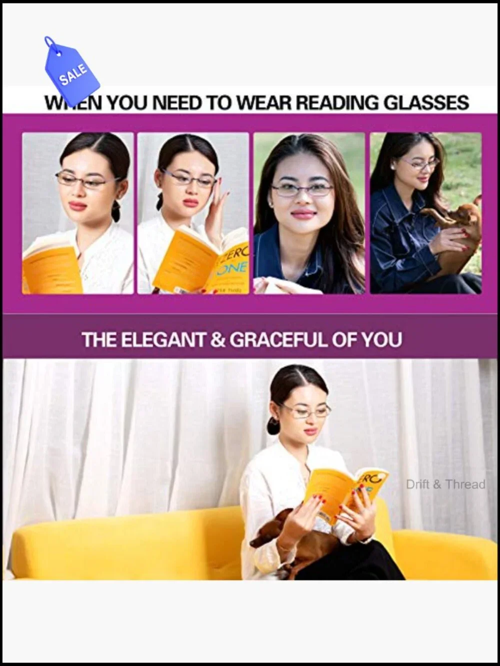 3-Pack Rimless Reading Glasses for Women, Spring Hinge
